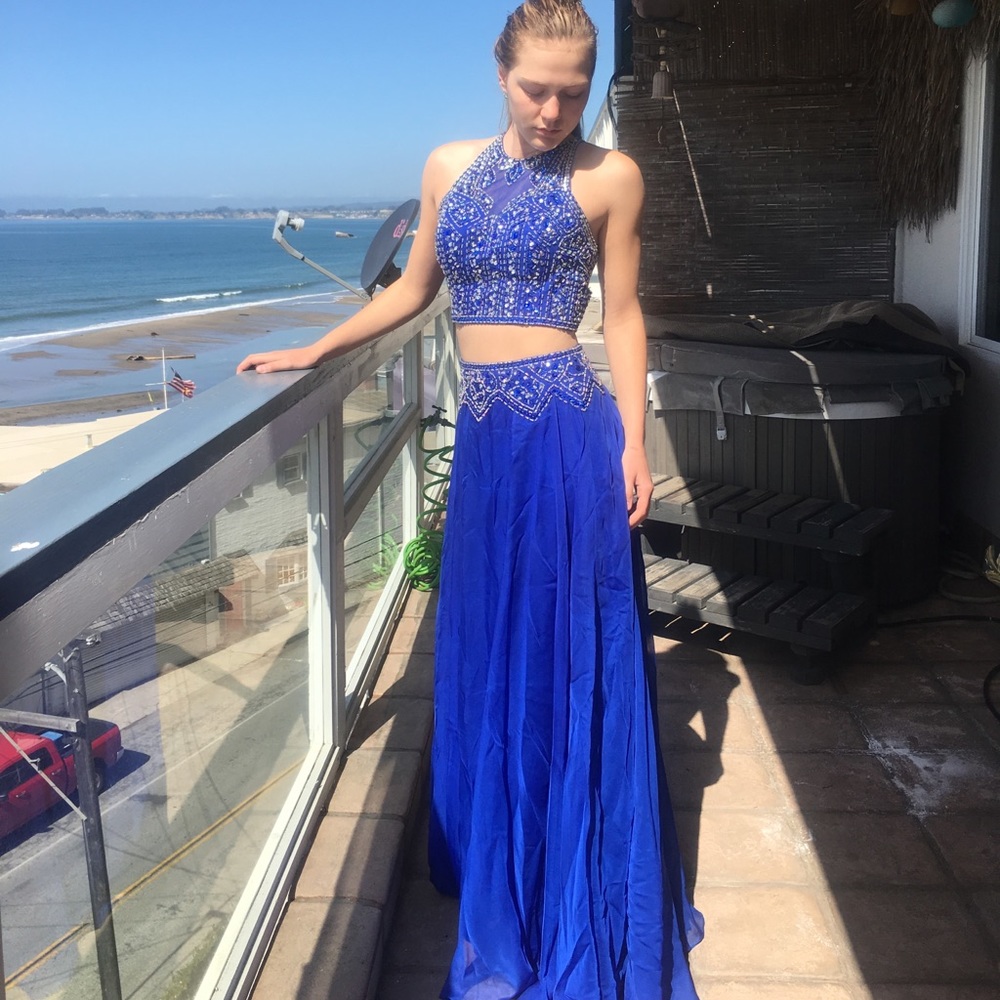 2 piece Prom dress royal blue embellished